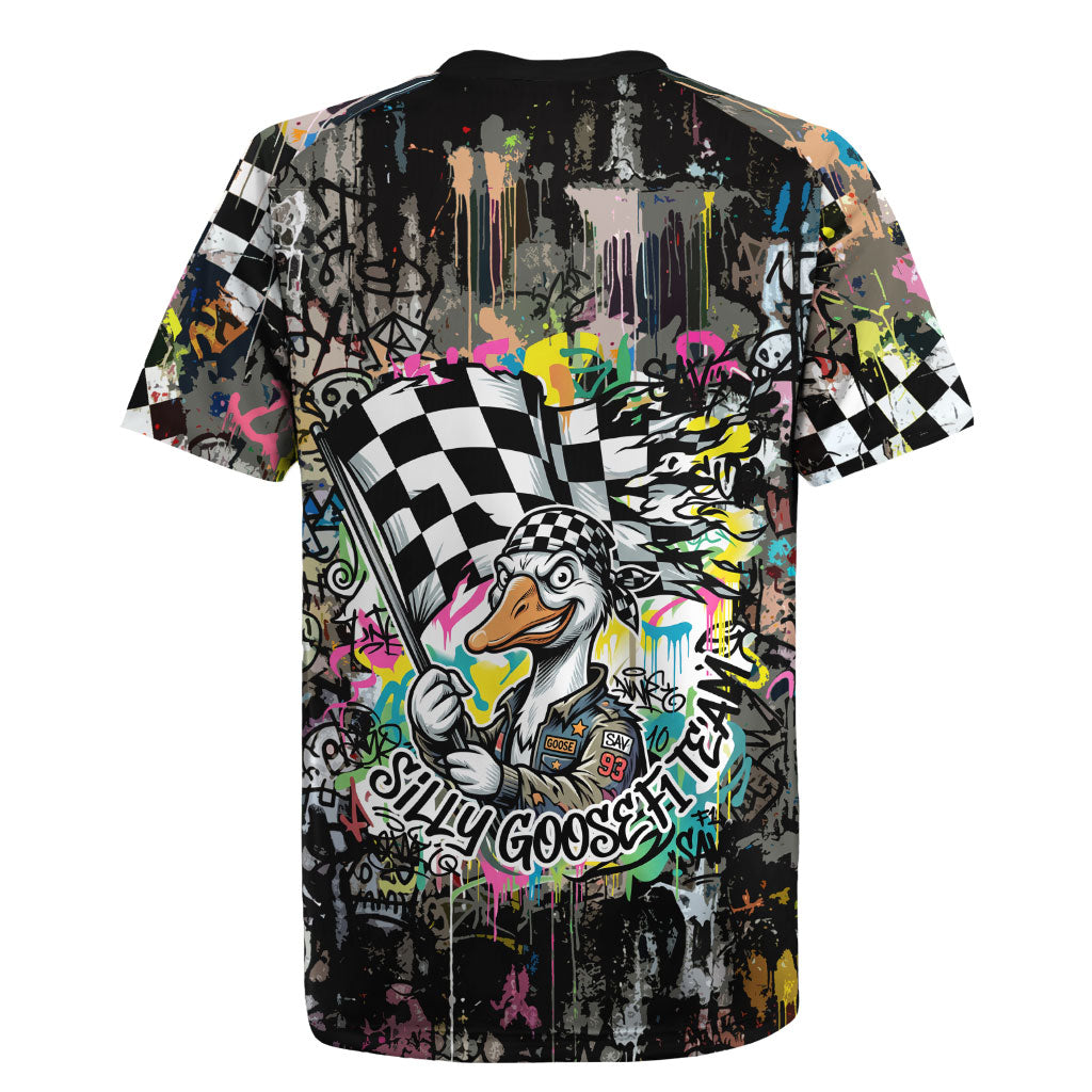 Silly Goose Team Racing Rugby Jersey Colorful Street Graffiti Checkered Flag