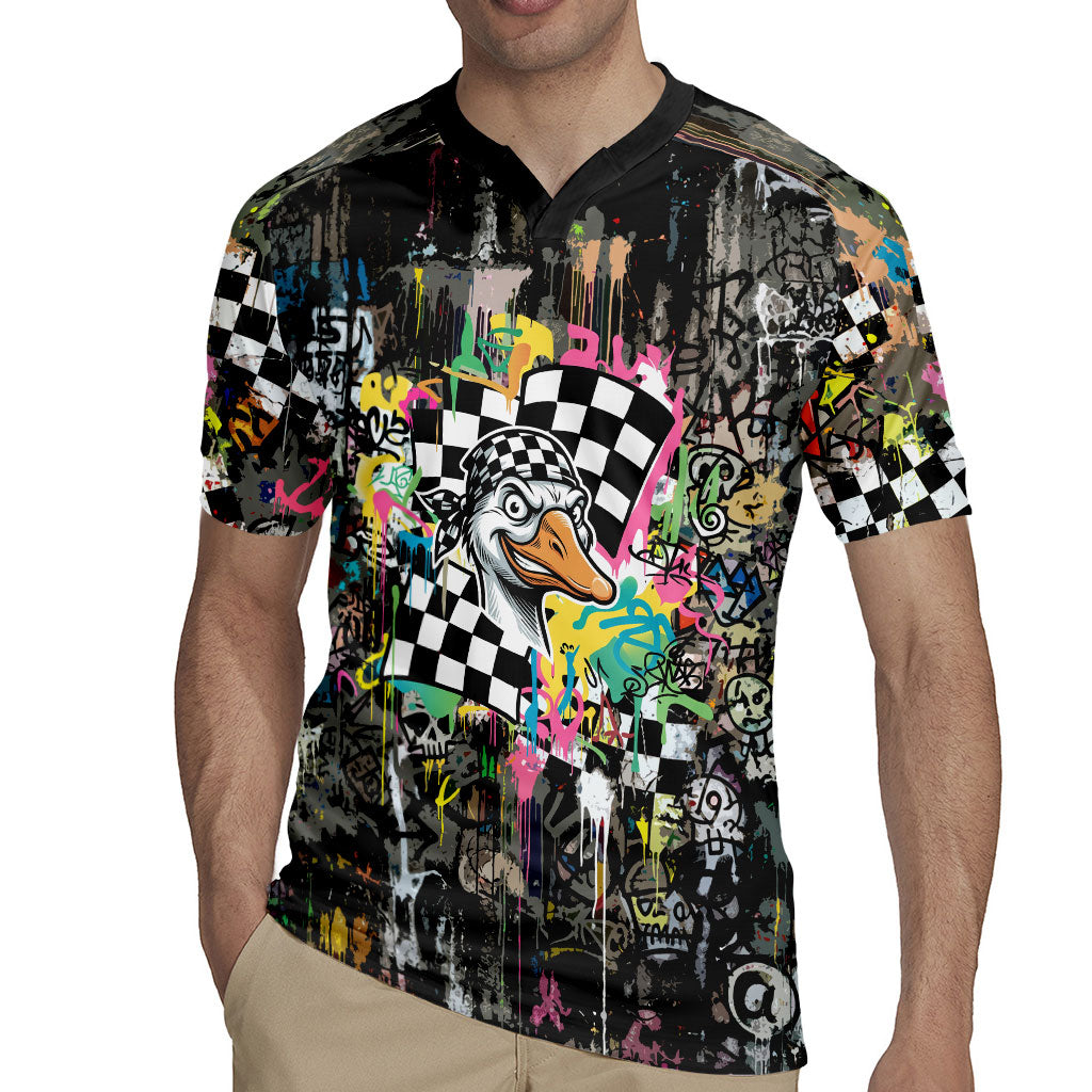 Silly Goose Team Racing Rugby Jersey Colorful Street Graffiti Checkered Flag