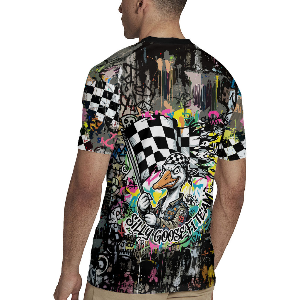 Silly Goose Team Racing Rugby Jersey Colorful Street Graffiti Checkered Flag