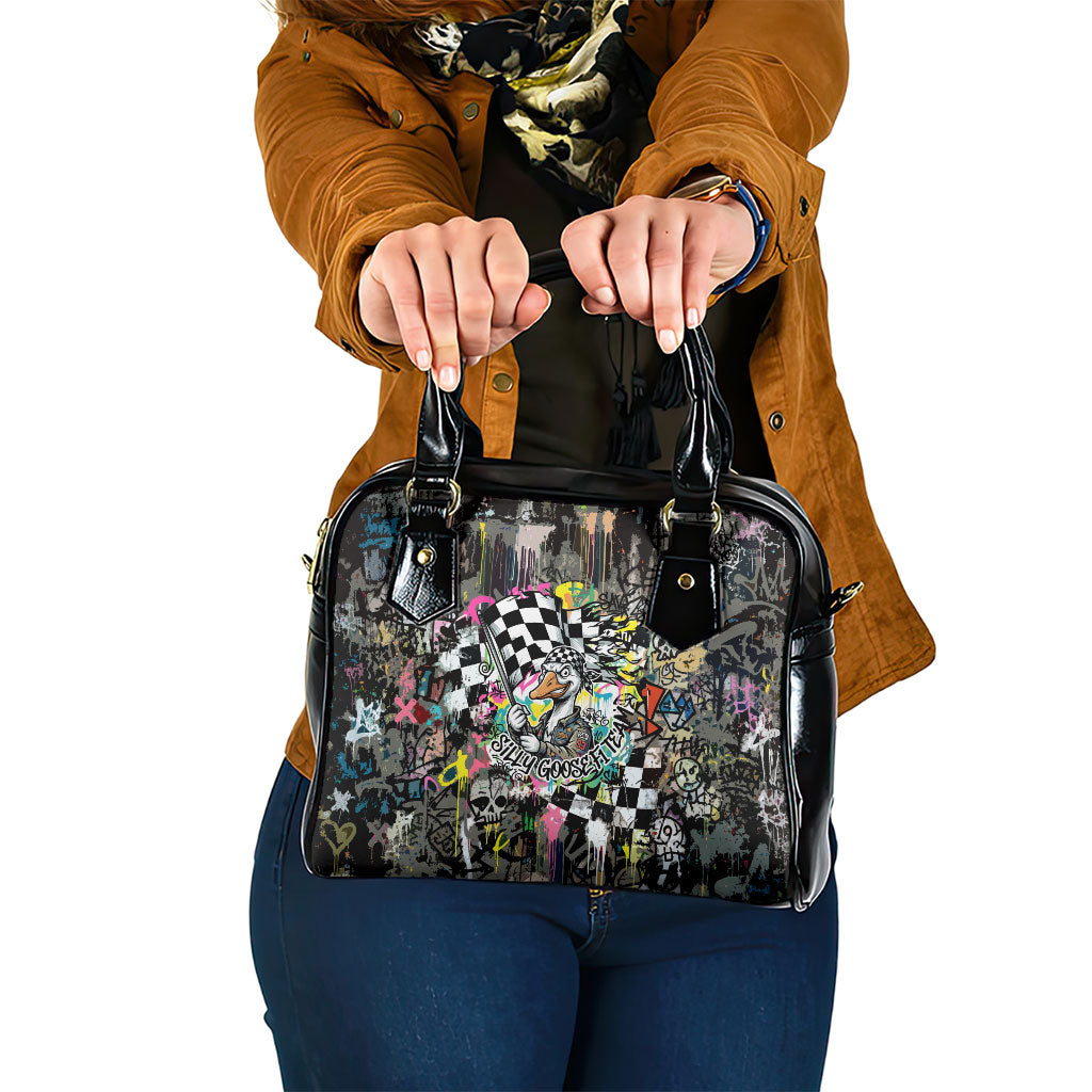 Silly Goose Team Racing Shoulder Handbag Colorful Street Graffiti Checkered Flag