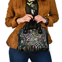 Silly Goose Team Racing Shoulder Handbag Colorful Street Graffiti Checkered Flag