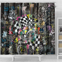 Silly Goose Team Racing Shower Curtain Colorful Street Graffiti Checkered Flag