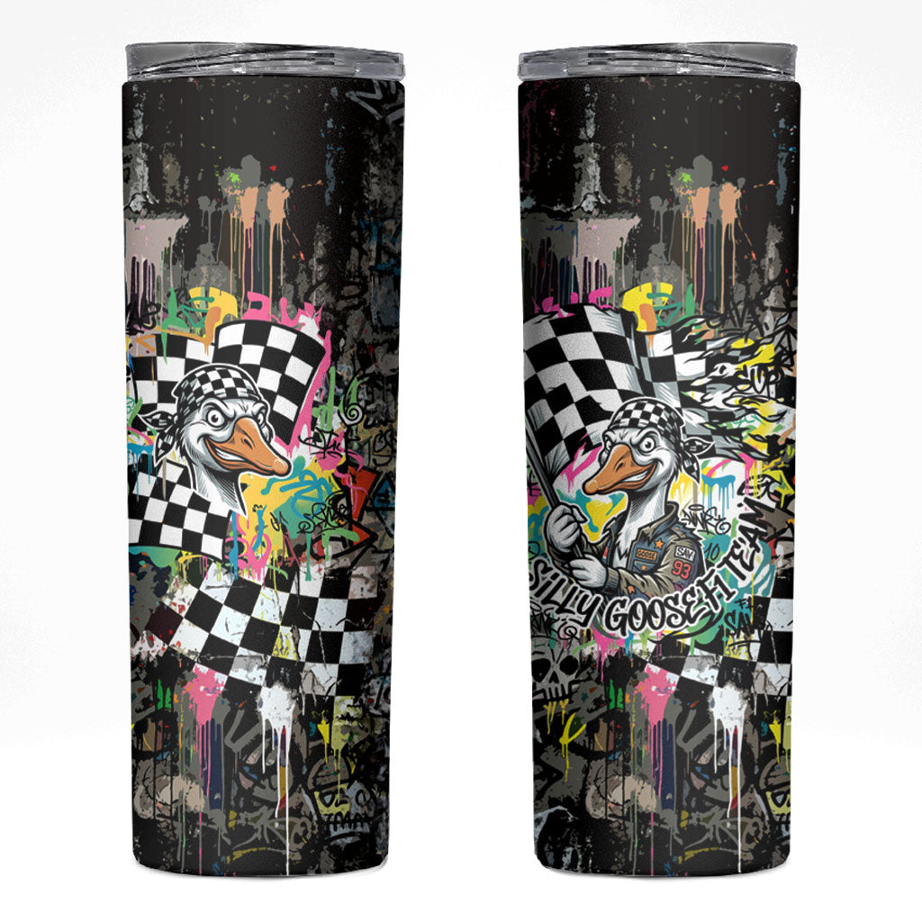 Silly Goose Team Racing Skinny Tumbler Colorful Street Graffiti Checkered Flag