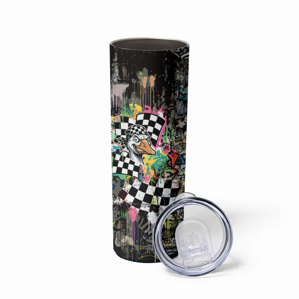 Silly Goose Team Racing Skinny Tumbler Colorful Street Graffiti Checkered Flag