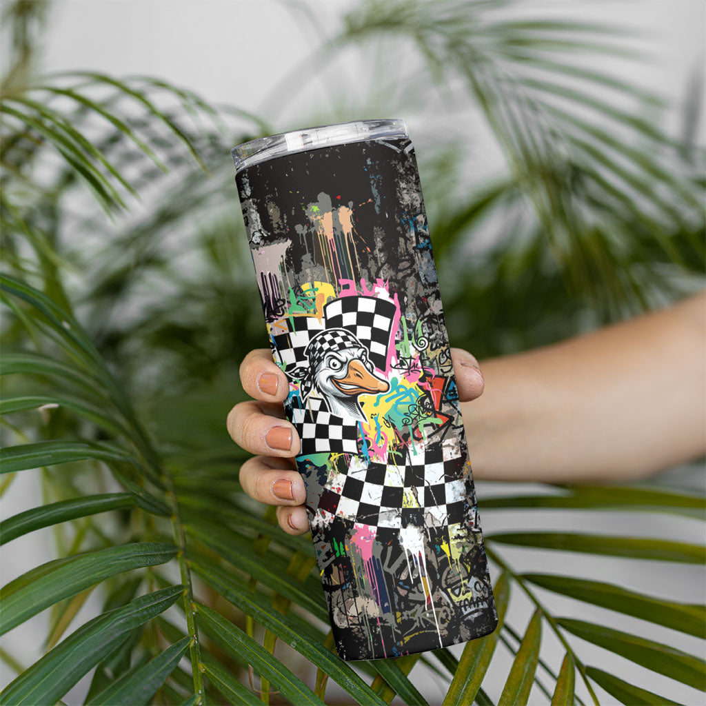 Silly Goose Team Racing Skinny Tumbler Colorful Street Graffiti Checkered Flag
