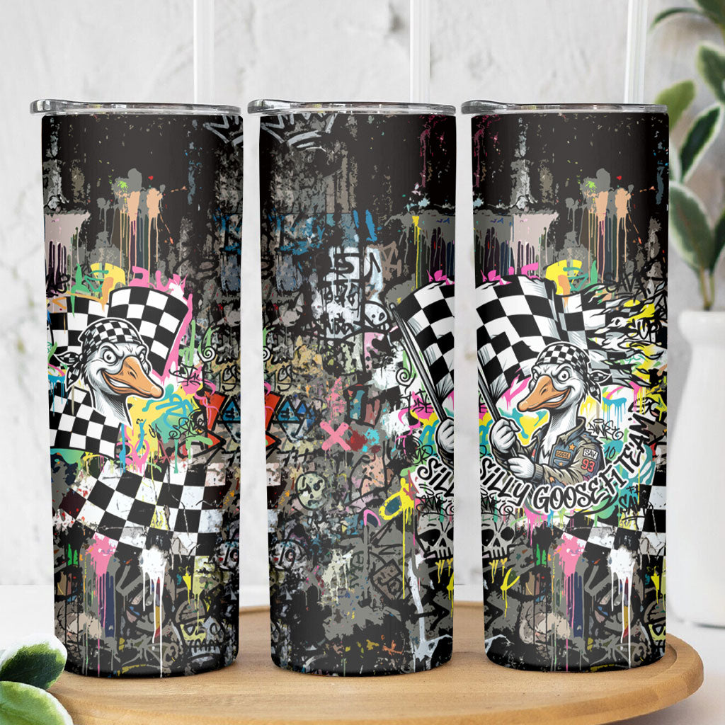 Silly Goose Team Racing Skinny Tumbler Colorful Street Graffiti Checkered Flag