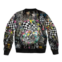Silly Goose Team Racing Sleeve Zip Bomber Jacket Colorful Street Graffiti Checkered Flag