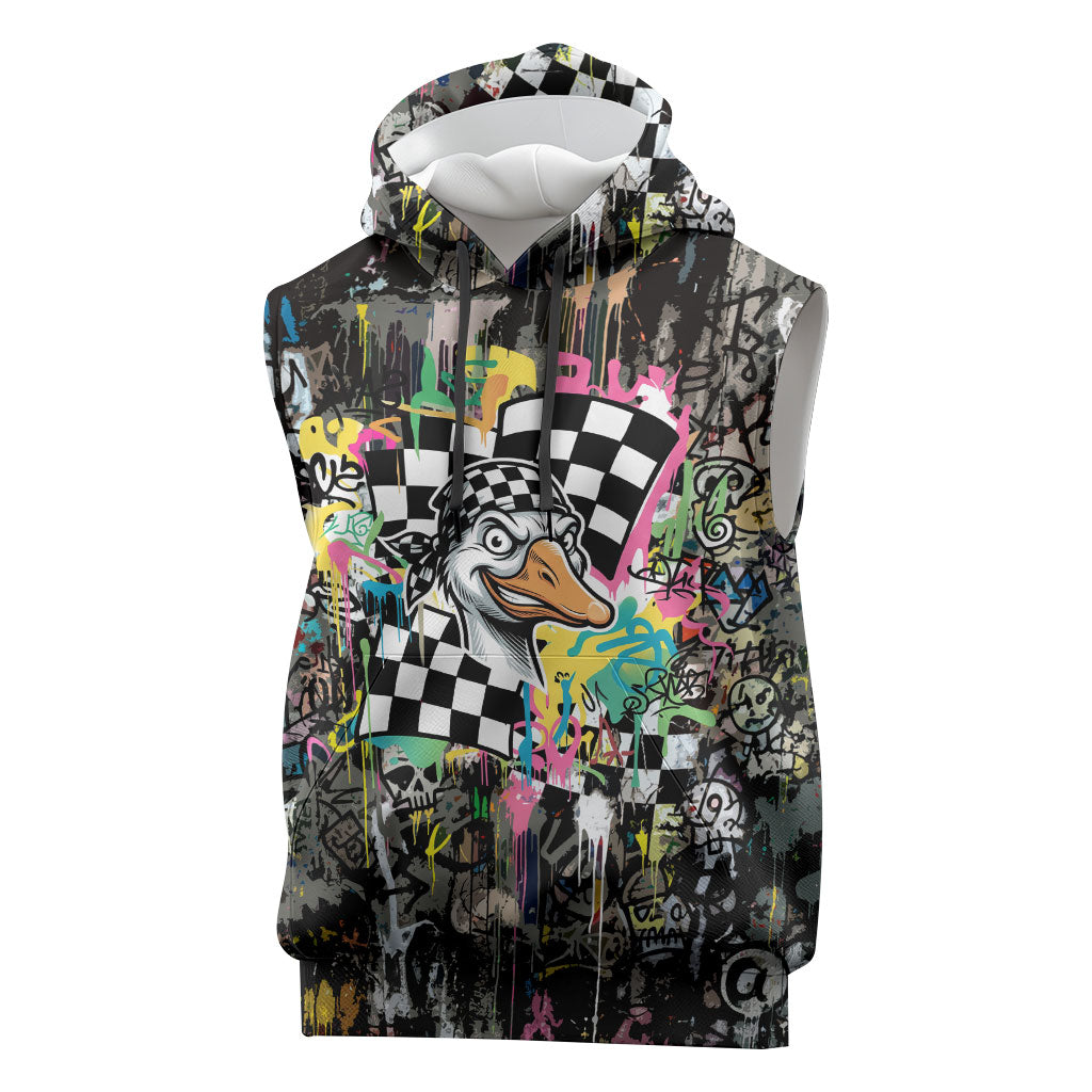 Silly Goose Team Racing Sleeveless Hoodie Colorful Street Graffiti Checkered Flag