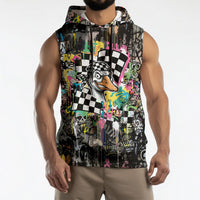 Silly Goose Team Racing Sleeveless Hoodie Colorful Street Graffiti Checkered Flag