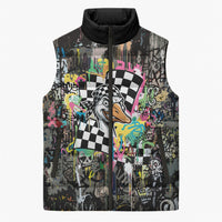 Silly Goose Team Racing Sleeveless Puffer Jacket Colorful Street Graffiti Checkered Flag