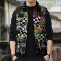 Silly Goose Team Racing Sleeveless Puffer Jacket Colorful Street Graffiti Checkered Flag