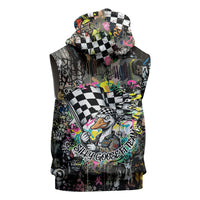 Silly Goose Team Racing Sleeveless Zip Hoodie Colorful Street Graffiti Checkered Flag
