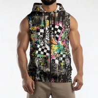 Silly Goose Team Racing Sleeveless Zip Hoodie Colorful Street Graffiti Checkered Flag