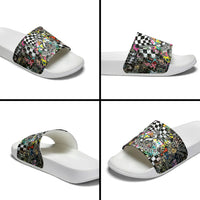 Silly Goose Team Racing Slide Sandals Colorful Street Graffiti Checkered Flag