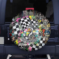 Silly Goose Team Racing Spare Tire Cover Colorful Street Graffiti Checkered Flag