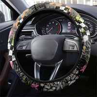 Silly Goose Team Racing Steering Wheel Cover Colorful Street Graffiti Checkered Flag