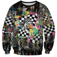 Silly Goose Team Racing Sweatshirt Colorful Street Graffiti Checkered Flag