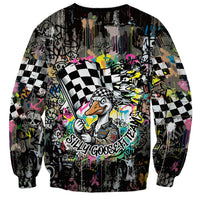 Silly Goose Team Racing Sweatshirt Colorful Street Graffiti Checkered Flag