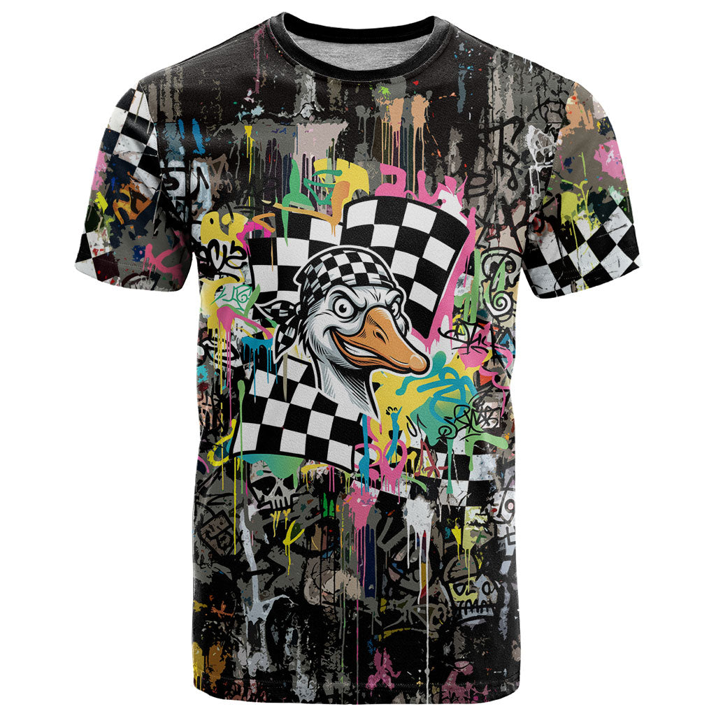 Silly Goose Team Racing T Shirt Colorful Street Graffiti Checkered Flag