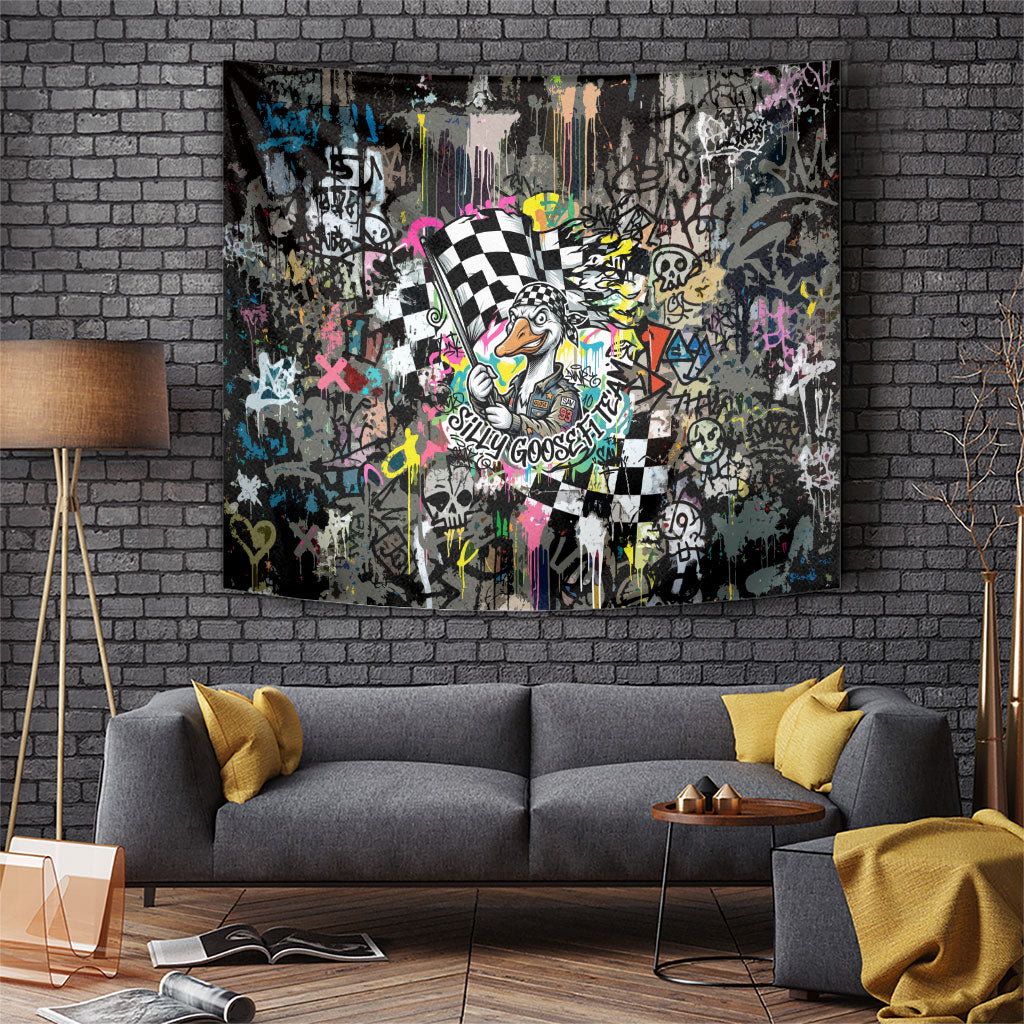 Silly Goose Team Racing Tapestry Colorful Street Graffiti Checkered Flag
