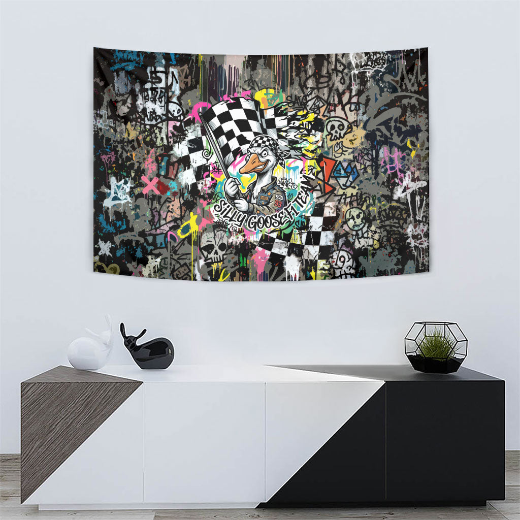 Silly Goose Team Racing Tapestry Colorful Street Graffiti Checkered Flag