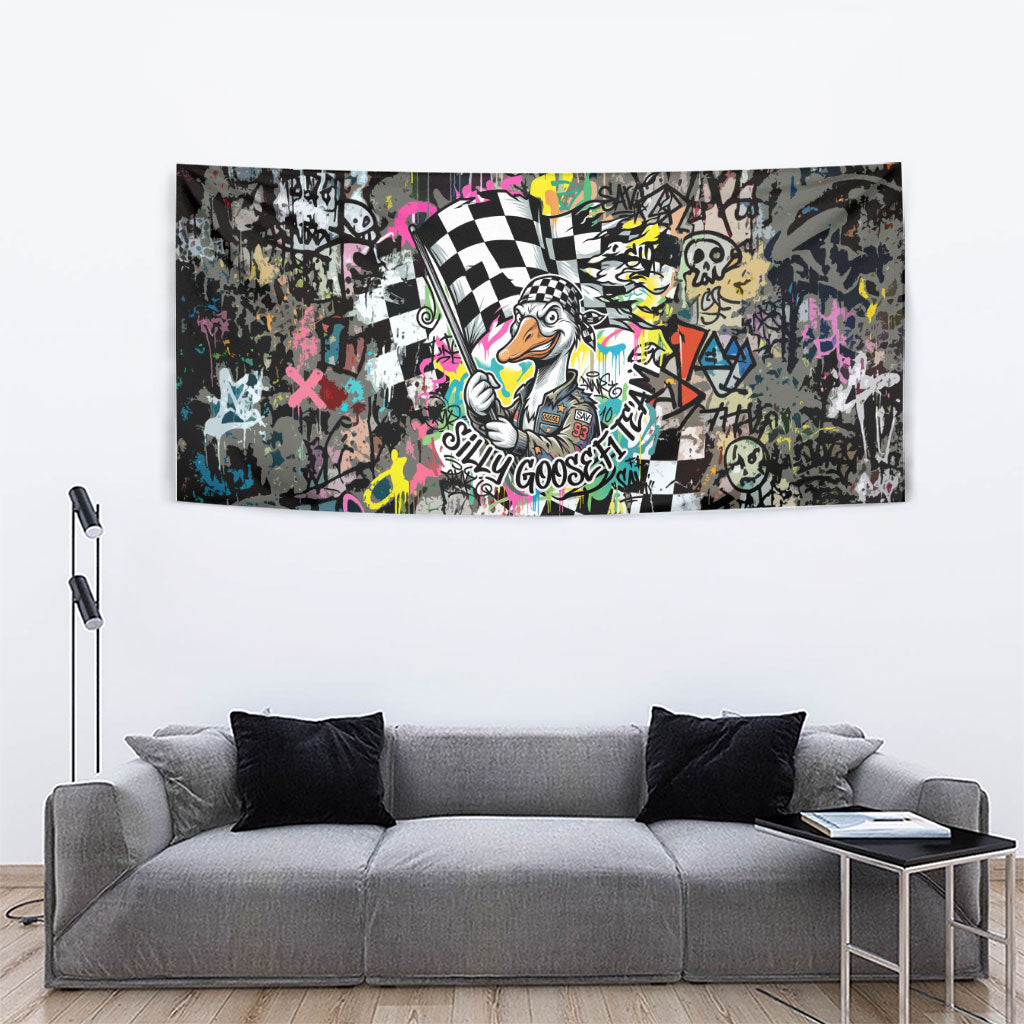 Silly Goose Team Racing Tapestry Colorful Street Graffiti Checkered Flag