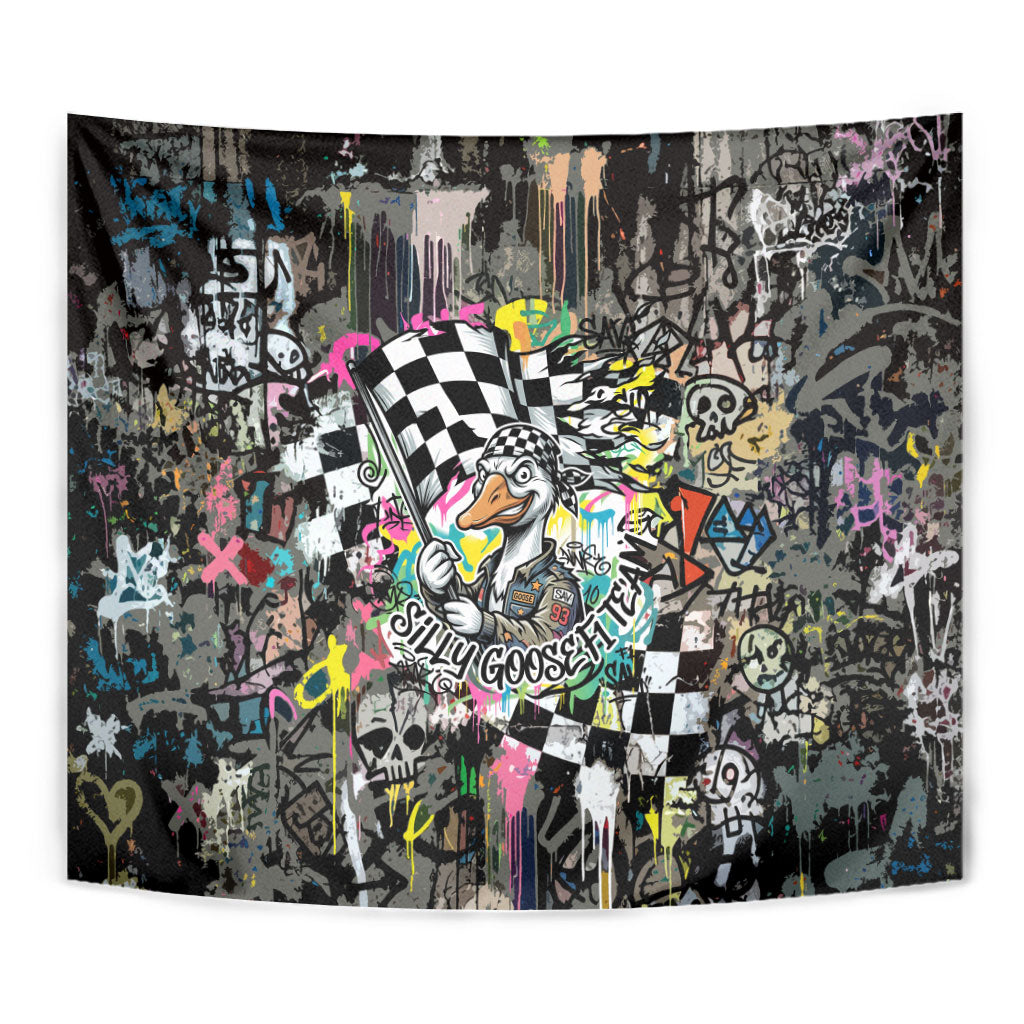 Silly Goose Team Racing Tapestry Colorful Street Graffiti Checkered Flag