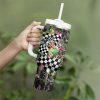 Silly Goose Team Racing Tumbler With Handle Colorful Street Graffiti Checkered Flag