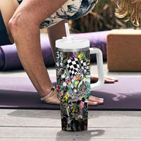Silly Goose Team Racing Tumbler With Handle Colorful Street Graffiti Checkered Flag