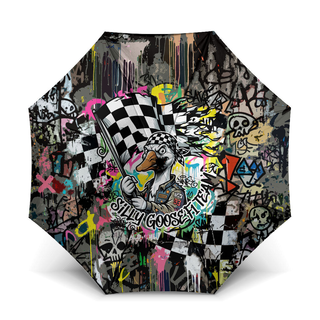 Silly Goose Team Racing Umbrella Colorful Street Graffiti Checkered Flag