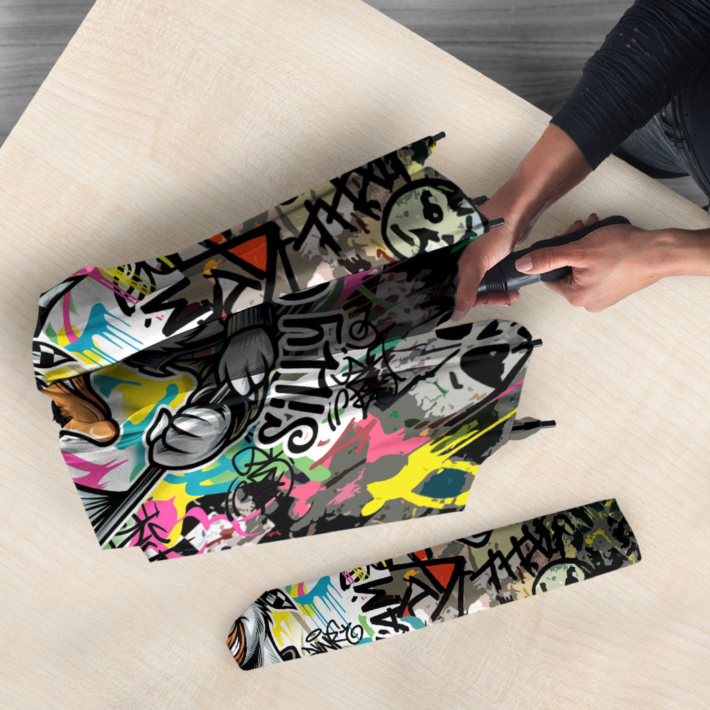 Silly Goose Team Racing Umbrella Colorful Street Graffiti Checkered Flag