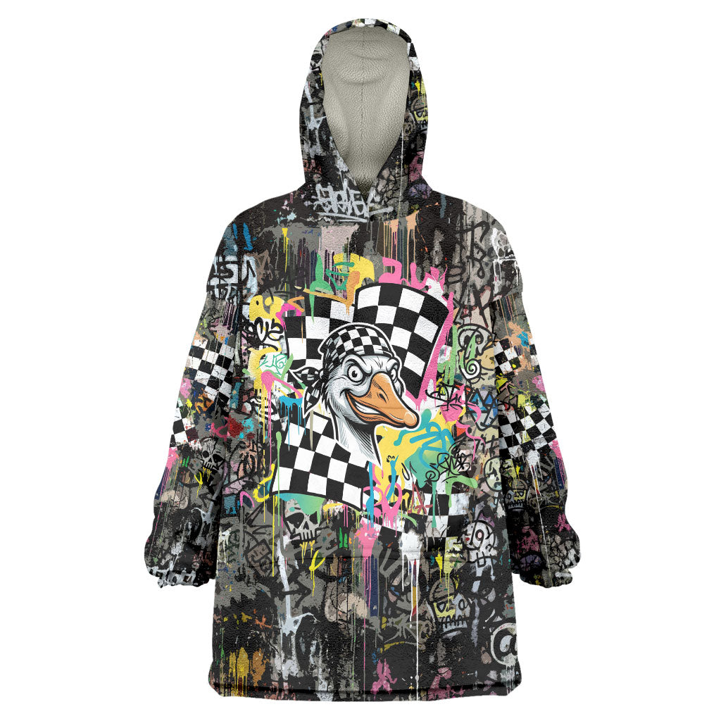 Silly Goose Team Racing Wearable Blanket Hoodie Colorful Street Graffiti Checkered Flag