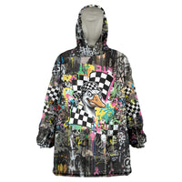 Silly Goose Team Racing Wearable Blanket Hoodie Colorful Street Graffiti Checkered Flag