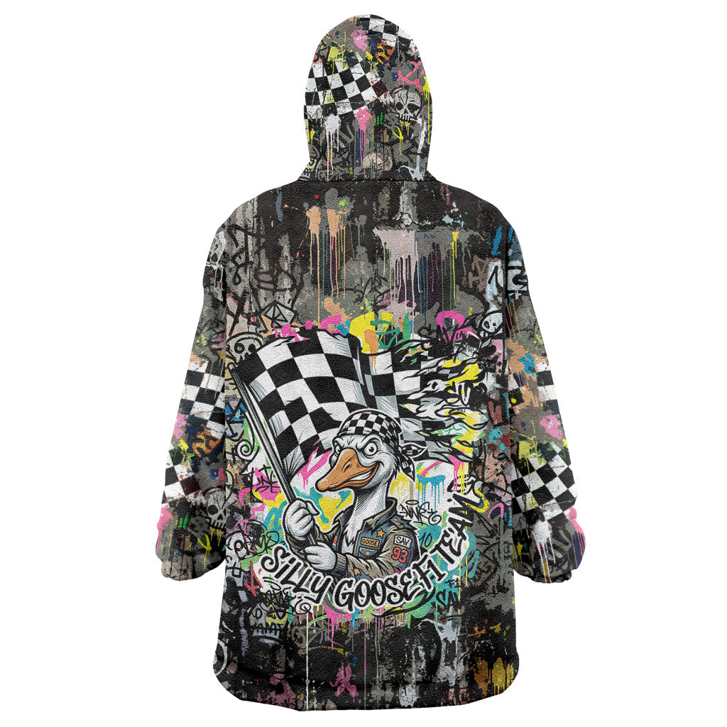 Silly Goose Team Racing Wearable Blanket Hoodie Colorful Street Graffiti Checkered Flag