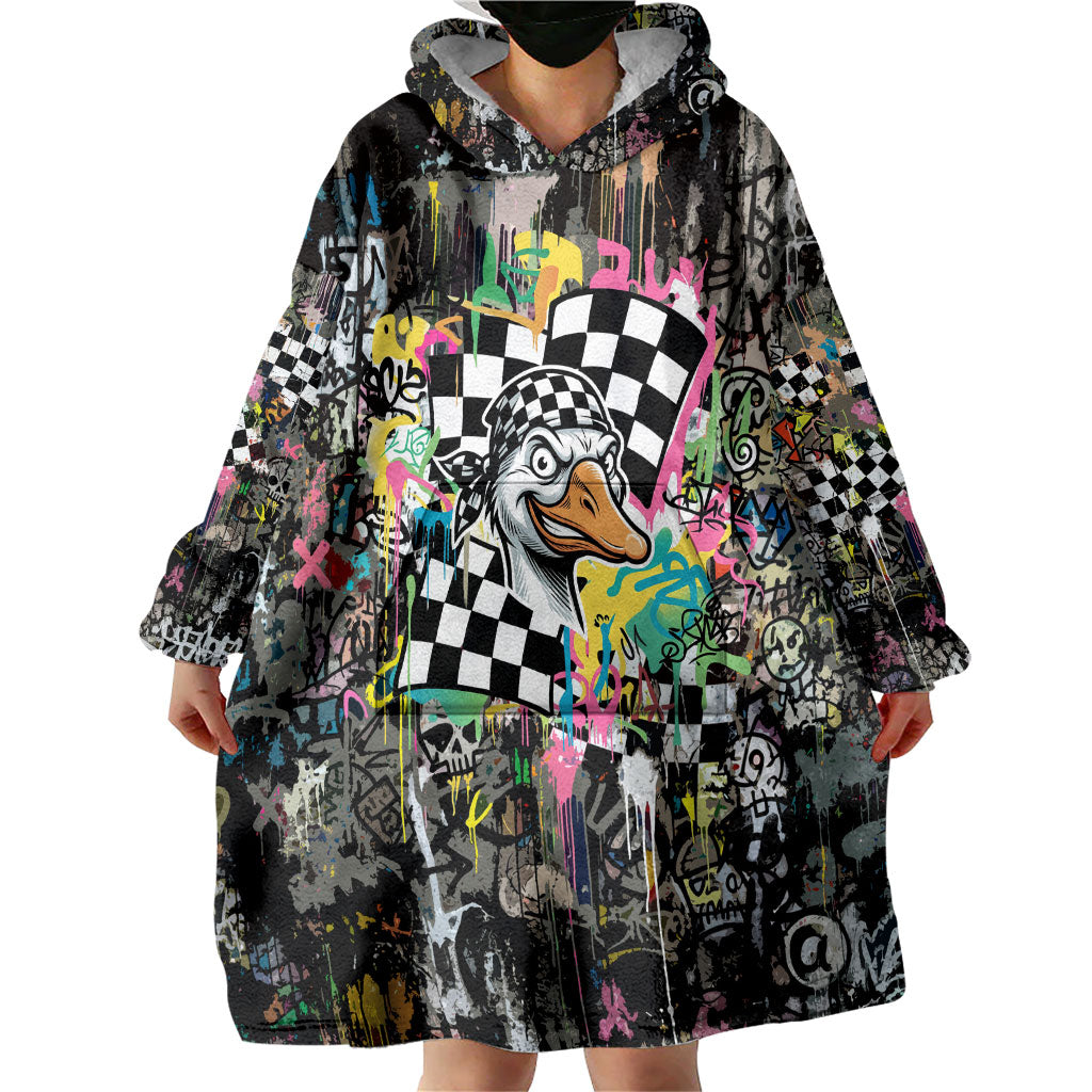 Silly Goose Team Racing Wearable Blanket Hoodie Colorful Street Graffiti Checkered Flag