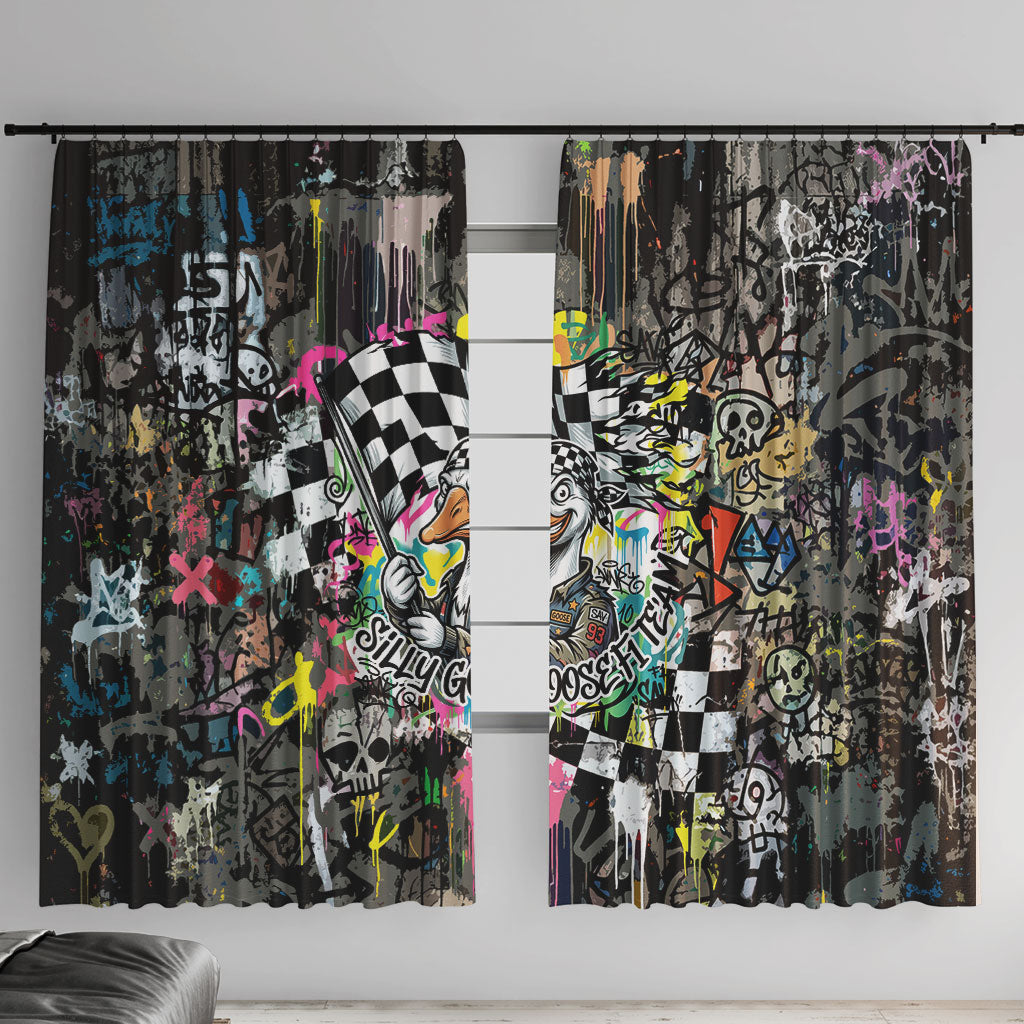 Silly Goose Team Racing Window Curtain Colorful Street Graffiti Checkered Flag