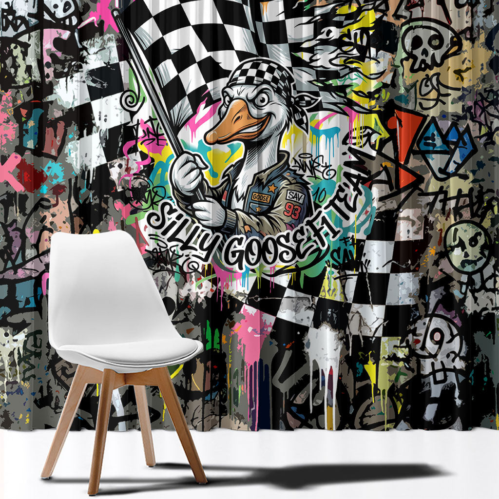 Silly Goose Team Racing Window Curtain Colorful Street Graffiti Checkered Flag