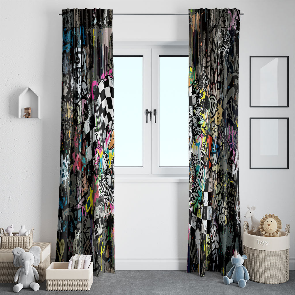 Silly Goose Team Racing Window Curtain Colorful Street Graffiti Checkered Flag