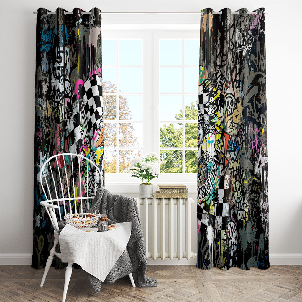 Silly Goose Team Racing Window Curtain Colorful Street Graffiti Checkered Flag
