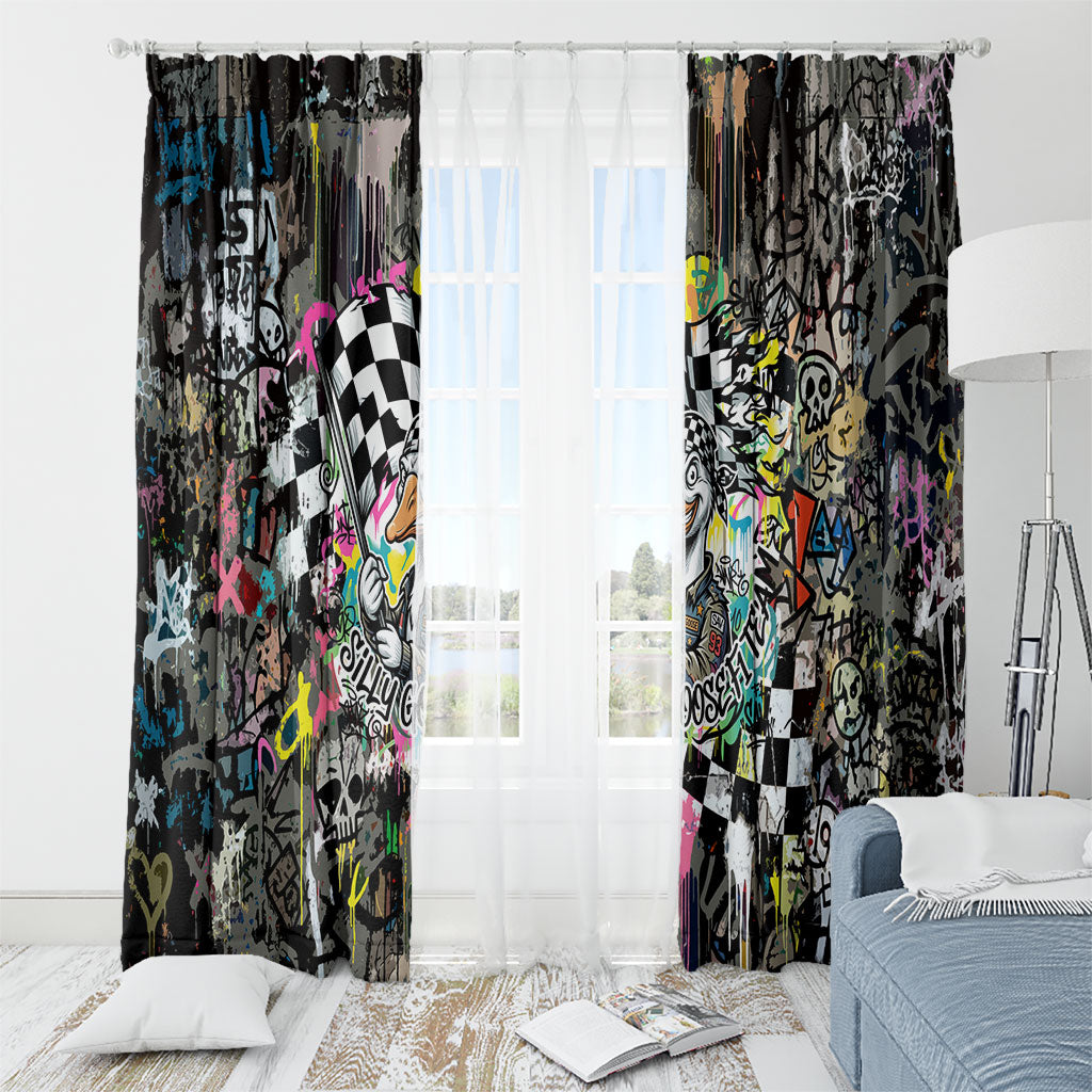 Silly Goose Team Racing Window Curtain Colorful Street Graffiti Checkered Flag
