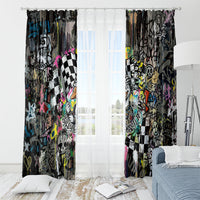 Silly Goose Team Racing Window Curtain Colorful Street Graffiti Checkered Flag