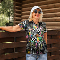 Silly Goose Team Racing Women Polo Shirt Colorful Street Graffiti Checkered Flag