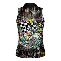 Silly Goose Team Racing Women Sleeveless Polo Shirt Colorful Street Graffiti Checkered Flag