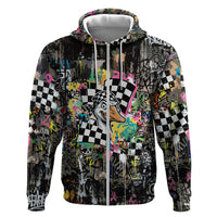 Silly Goose Team Racing Zip Hoodie Colorful Street Graffiti Checkered Flag