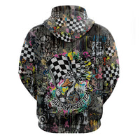 Silly Goose Team Racing Zip Hoodie Colorful Street Graffiti Checkered Flag
