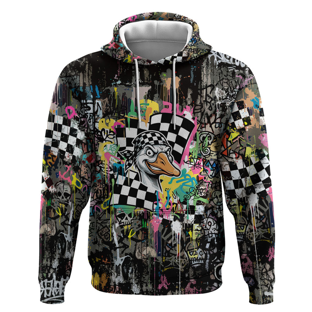 Silly Goose Team Racing Zip Hoodie Colorful Street Graffiti Checkered Flag