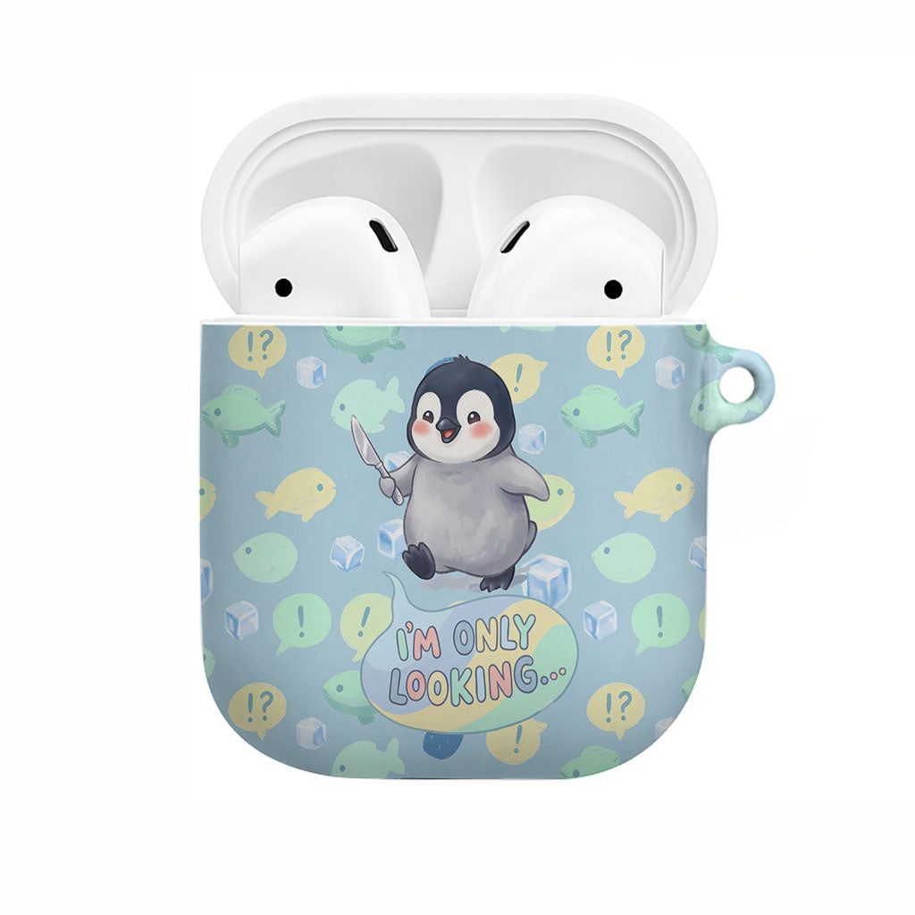 Sneaky Flipper Cute Penguin Holding Knife AirPods Case Funny Chibi Penguin Graphic With Ice And Fish Pattern