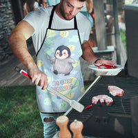 Sneaky Flipper Cute Penguin Holding Knife Apron Funny Chibi Penguin Graphic With Ice And Fish Pattern