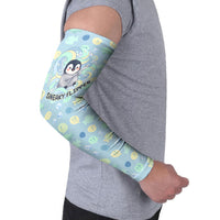 Sneaky Flipper Cute Penguin Holding Knife Arm Sleeves Funny Chibi Penguin Graphic With Ice And Fish Pattern