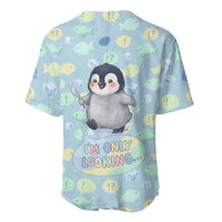 Sneaky Flipper Cute Penguin Holding Knife Baseball Jersey Funny Chibi Penguin Graphic With Ice And Fish Pattern